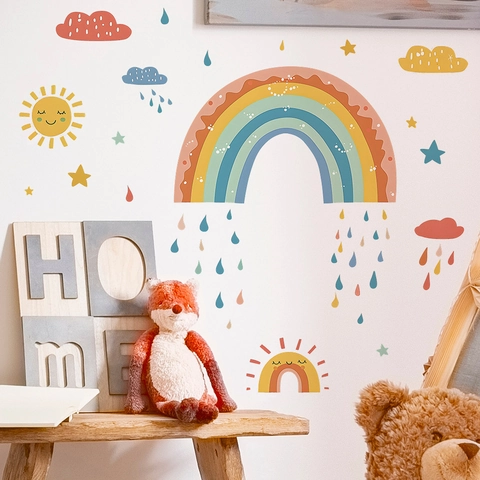 Cartoon Regenbogen Sonne Wolke Stern Wandtattoos Für Kinderzimmer Dekoration PVC Wasserdichtes Dekoratives Wandtattoo