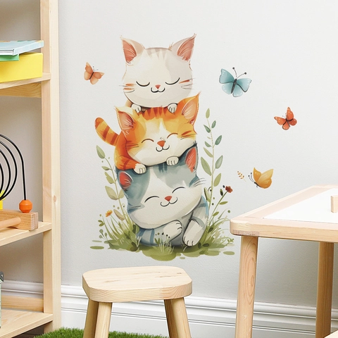 Adesivi Murali Gatto Cartone Animato Impilati PVC Impermeabile Removibile DIY Decorazione Camera dei Bambini