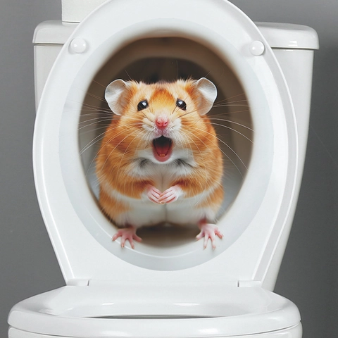 3D Kreativer Hamster Toilettenaufkleber Süßes Tier PVC Wasserdicht Wandtattoo Für Badezimmer Home Dekoration Wandbild