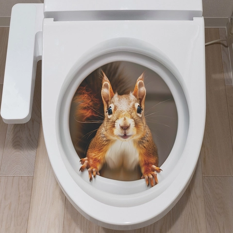 3D Realistische Eekhoorn Toiletsticker PVC Waterdicht Creatieve Dieren Muursticker Voor Badkamer Decor Verwijderbare Toiletdeksel Sticker