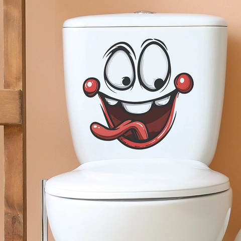 Lustiger Ausdruck Toilettenaufkleber Wasserdicht PVC Wandtattoo Für Badezimmer Dekoration Humorvolles Cartoon Gesicht Heimkunst