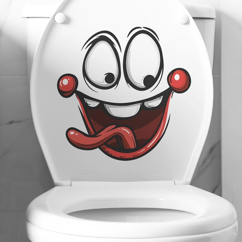 Lustiger Ausdruck Toilettenaufkleber Wasserdicht PVC Wandtattoo Für Badezimmer Dekoration Humorvolles Cartoon Gesicht Heimkunst