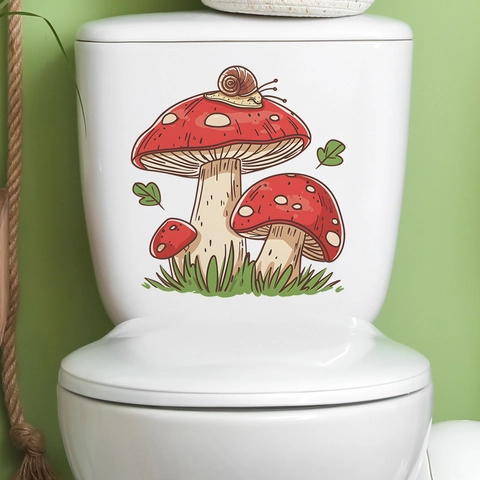 Pegatina de Inodoro de Dibujos Animados Seta y Caracol PVC Impermeable Autoadhesivo Calcomanía de Baño Decoración de Tapa de Inodoro