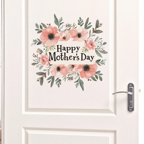 Adesivo da Parete Con Ghirlanda Floreale Happy Mother's Day in PVC Impermeabile Removibile Decorazione Domestica Per Camera da Letto Soggiorno