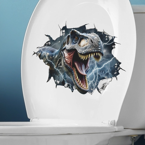 3D Realistic Dinosaur Toilet Sticker Waterproof PVC Wall Decal For Bathroom Restroom Decoration Creative Animal Pattern Decal