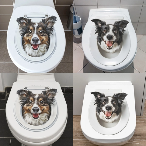 Adesivi per Coperchio del Gabinetto Canotto 3D Creativo in PVC Impermeabile Decalcomanie da Muro per Bagno Motivo Cucciolo Arredo Casa