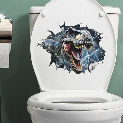 3D Realistic Dinosaur Toilet Sticker Waterproof PVC Wall Decal For Bathroom Restroom Decoration Creative Animal Pattern Decal
