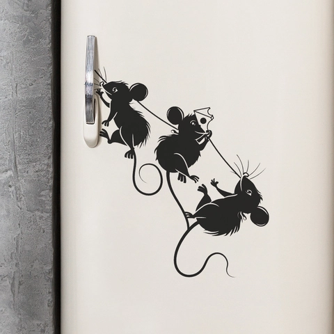 Cartoon Mice Eating Cheese Wall Stickers Black PVC Removable Silhouette Wall Decal For Kitchen Dining Room Home Decoration