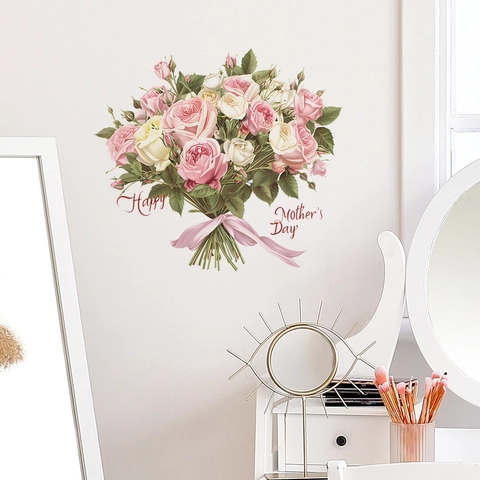 Muttertag Rosenstrauß Wandaufkleber PVC Dekorativ Floral Fensteraufkleber Für Wohnzimmer Schlafzimmer Home Decor Rosen Muster
