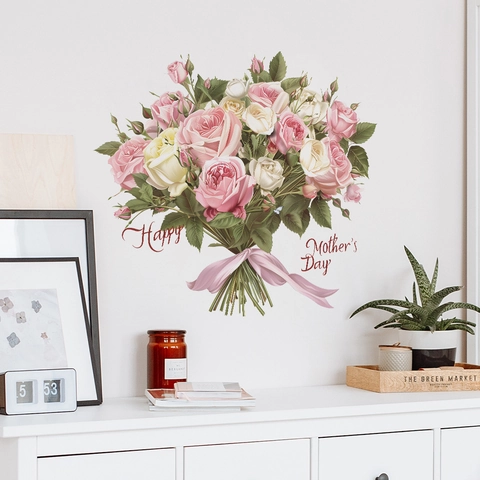 Muttertag Rosenstrauß Wandaufkleber PVC Dekorativ Floral Fensteraufkleber Für Wohnzimmer Schlafzimmer Home Decor Rosen Muster