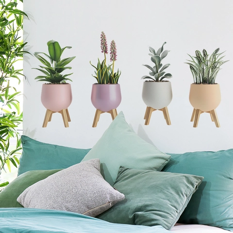 Creative Potted Plant Greenery PVC Wall Stickers Modern Nordic Style 3D Succulent Potted Print Decal For Living Room Home Decor