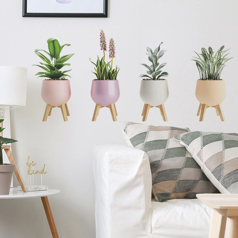 Creative Potted Plant Greenery PVC Wall Stickers Modern Nordic Style 3D Succulent Potted Print Decal For Living Room Home Decor