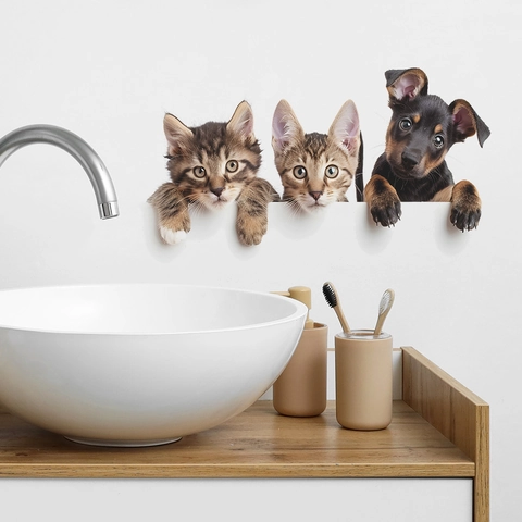 3D Realistic Cat Dog Toilet Seat Wall Sticker PVC Removable Waterproof Decal For Bathroom Bathroom Beautification Home Decor