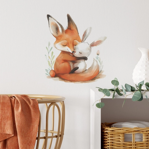 Pegatina de Pared Acuarela Dibujos Animados Zorro Conejo Impermeable PVC Calcomanías para Cuarto de Niños Decoración