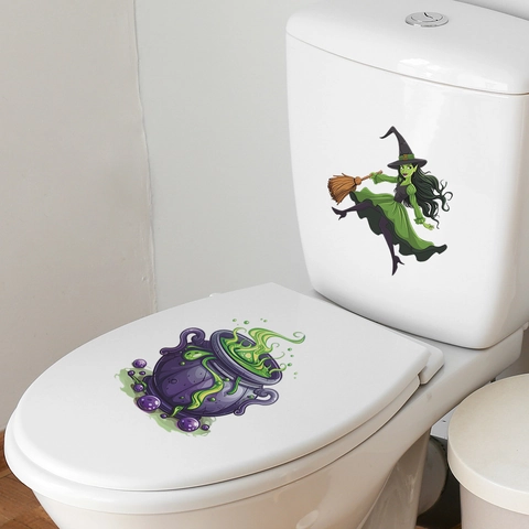 Halloween Hexe Zaubertrank Toilettenaufkleber PVC Wasserdicht Abnehmbar Badezimmer Aufkleber Cartoon Hexe Wandtattoo Deko