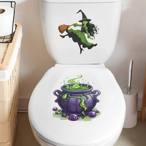 Halloween Hexe Zaubertrank Toilettenaufkleber PVC Wasserdicht Abnehmbar Badezimmer Aufkleber Cartoon Hexe Wandtattoo Deko