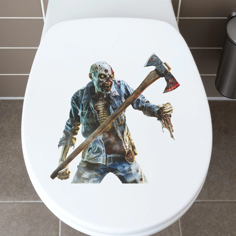 Pegatina de Inodoro de PVC Zombi 3D de Terror de Halloween con Hacha Decoración de Baño Aterradora Calcomanía Para Fiesta
