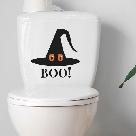 Halloween Hexenhut Boo Toilettenaufkleber Abnehmbar PVC Wasserdicht Badezimmer Aufkleber Für Feiertag Party Deko Wandtattoo