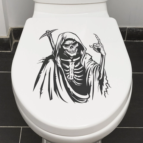 Halloween Αυτοκόλλητο Τουαλέτας Χάρος Σκελετός Δρεπάνι PVC Αδιάβροχο Γοτθική Διακόσμηση Μπάνιου Διακόσμηση Πάρτι