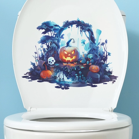 Halloween Pumpkin Skull Toilet Sticker PVC Waterproof Bathroom Decor Decal For Toilet Lid Decoration Festive Home Ornament