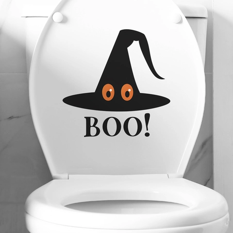 Halloween Hexenhut Boo Toilettenaufkleber Abnehmbar PVC Wasserdicht Badezimmer Aufkleber Für Feiertag Party Deko Wandtattoo