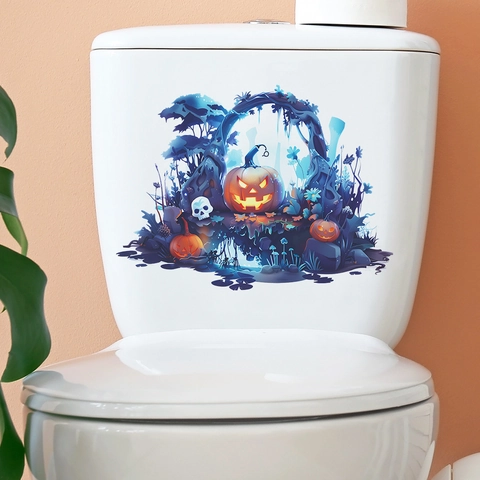 Halloween Pumpkin Skull Toilet Sticker PVC Waterproof Bathroom Decor Decal For Toilet Lid Decoration Festive Home Ornament