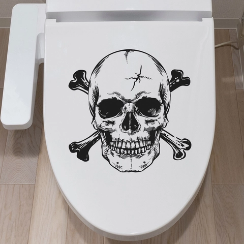 Halloween Schedel En Gekruiste Beenderen Toiletsticker PVC Waterdicht Gothisch Verwijderbaar Decor Voor Badkamer