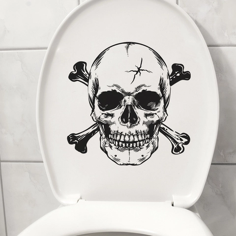 Halloween Schedel En Gekruiste Beenderen Toiletsticker PVC Waterdicht Gothisch Verwijderbaar Decor Voor Badkamer
