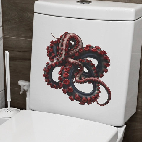 Pegatina para Tapa de Inodoro de Tentáculos de Pulpo 3D Realista PVC Impermeable Removible Decoración de Baño Creativa