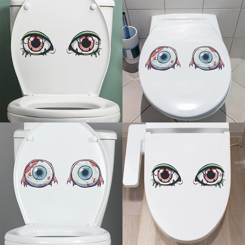 Pegatinas para Inodoro de Halloween Globo Ocular Terrorífico PVC Impermeable Removible Ojo de Monstruo Calcomanía para Baño Decoración