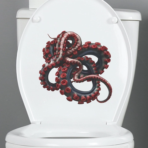 Pegatina para Tapa de Inodoro de Tentáculos de Pulpo 3D Realista PVC Impermeable Removible Decoración de Baño Creativa
