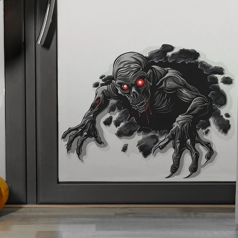 Pegatina de Pared Zombi 3D Halloween Horror Pared Rota Monstruo Removible PVC Calcomanía para Sala Dormitorio Fiesta Decoración