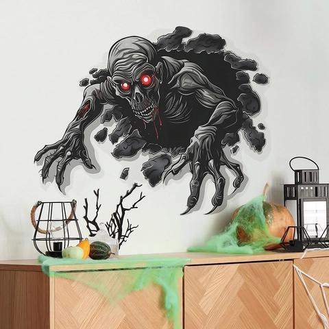 Pegatina de Pared Zombi 3D Halloween Horror Pared Rota Monstruo Removible PVC Calcomanía para Sala Dormitorio Fiesta Decoración