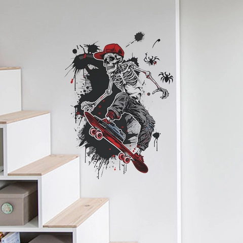Street Art Skeleton Skateboarder Wall Decal Halloween PVC Removable Mural For Bedroom Living Room Home Decoration Graffiti Sticker