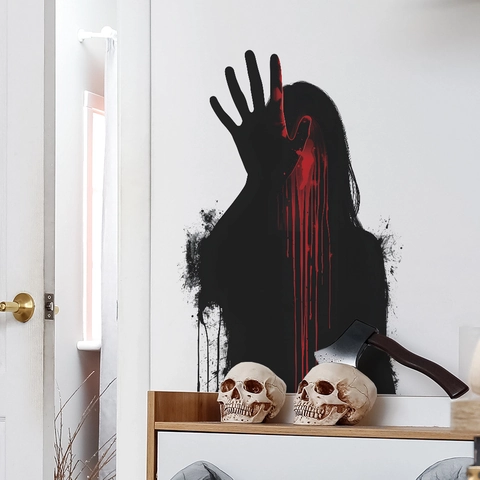 Halloween Horror Silhouette Fantasma Femminile Senza Volto Adesivo da Parete Macchia di Sangue Gothic Camera Soggiorno Decal