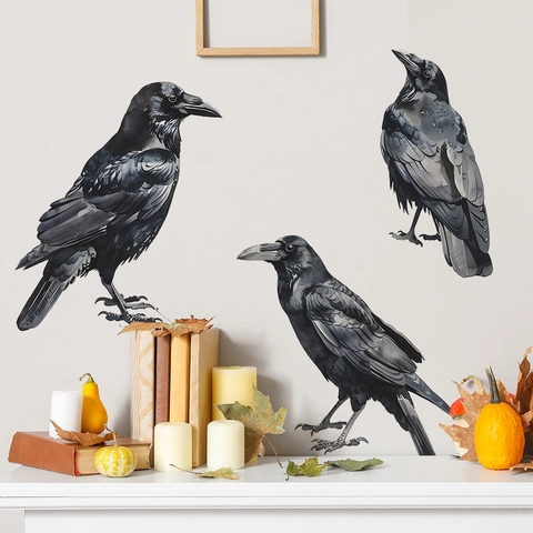 Aquarell Krähe Rabe Wandaufkleber PVC Abnehmbare Gothic Vogel Wandtattoos Für Halloween Zuhause Wohnzimmer Schlafzimmer Deko