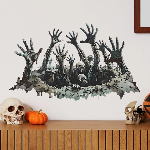3D Halloween Muursticker Enge Zombie Hand Die Door De Muur Breekt PVC Horror Decor Voor Woonkamer Feest Spookhuis