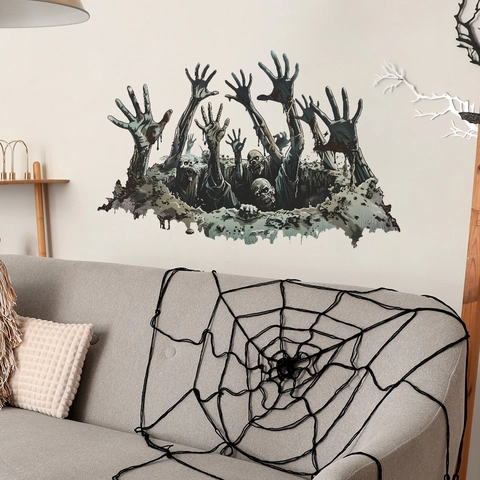 3D Halloween Muursticker Enge Zombie Hand Die Door De Muur Breekt PVC Horror Decor Voor Woonkamer Feest Spookhuis