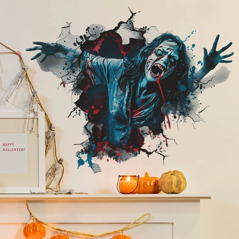 Halloween 3D Horror Zombie Breaking Wall Sticker PVC Removable Scary Ghost Wall Decal For Living Room Bedroom Party Decor