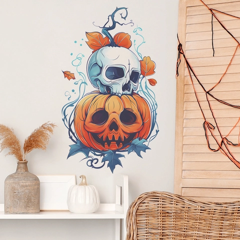 Vinilo Decorativo Halloween Calabaza Cráneo PVC Autoadhesivo Estilo Ilustración para Dormitorio Refrigerador Decoración Hogar
