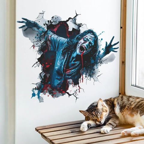 Halloween 3D Horror Zombie Breaking Wall Sticker PVC Removable Scary Ghost Wall Decal For Living Room Bedroom Party Decor