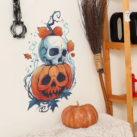 Vinilo Decorativo Halloween Calabaza Cráneo PVC Autoadhesivo Estilo Ilustración para Dormitorio Refrigerador Decoración Hogar
