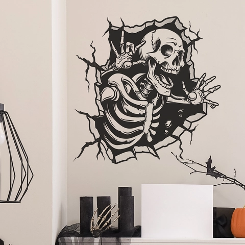 3D Halloween Broken Wall Skull Wall Sticker PVC Removable Gothic Horror Decal For Living Room Bedroom Party Home Decor