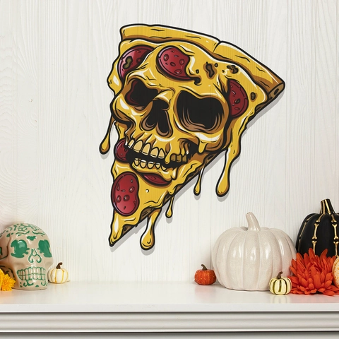 Skurriler Skelett Pizza Gesicht Wandtattoo PVC Halloween Deko Aufkleber Für Küche Wohnzimmer Home Wandkunst Dekoration