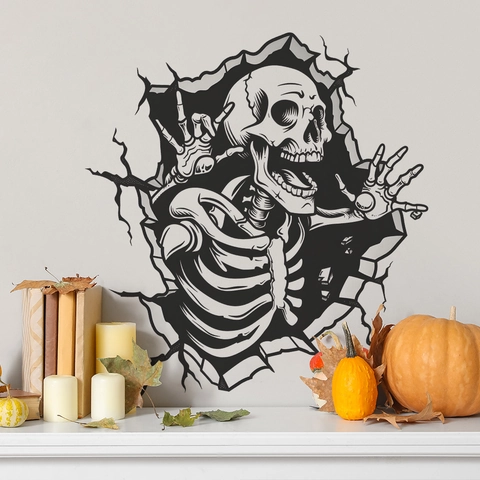 3D Halloween Broken Wall Skull Wall Sticker PVC Removable Gothic Horror Decal For Living Room Bedroom Party Home Decor