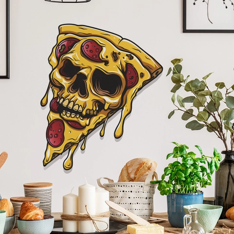 Skurriler Skelett Pizza Gesicht Wandtattoo PVC Halloween Deko Aufkleber Für Küche Wohnzimmer Home Wandkunst Dekoration