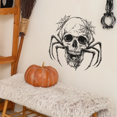 Halloween Skull Spider Web Wall Sticker PVC Gothic Skeleton Removable Decal For Living Room Home Holiday Art Decoration