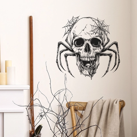 Halloween Skull Spider Web Wall Sticker PVC Gothic Skeleton Removable Decal For Living Room Home Holiday Art Decoration