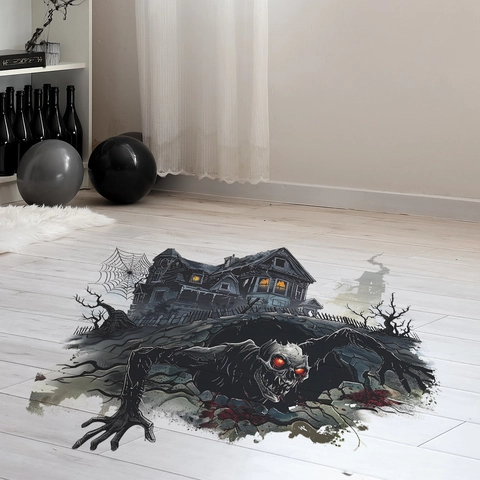 Halloween 3D Spookhuis Muursticker PVC Zombie Monster Vloer Sticker Horror Kasteel Spinnenweb Decoratie Woonkamer