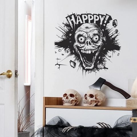Halloween Totenkopf Wandaufkleber PVC Abnehmbares Fensterbild Für Haus Party Deko Happy Zombie Kopf Graffiti Aufkleber